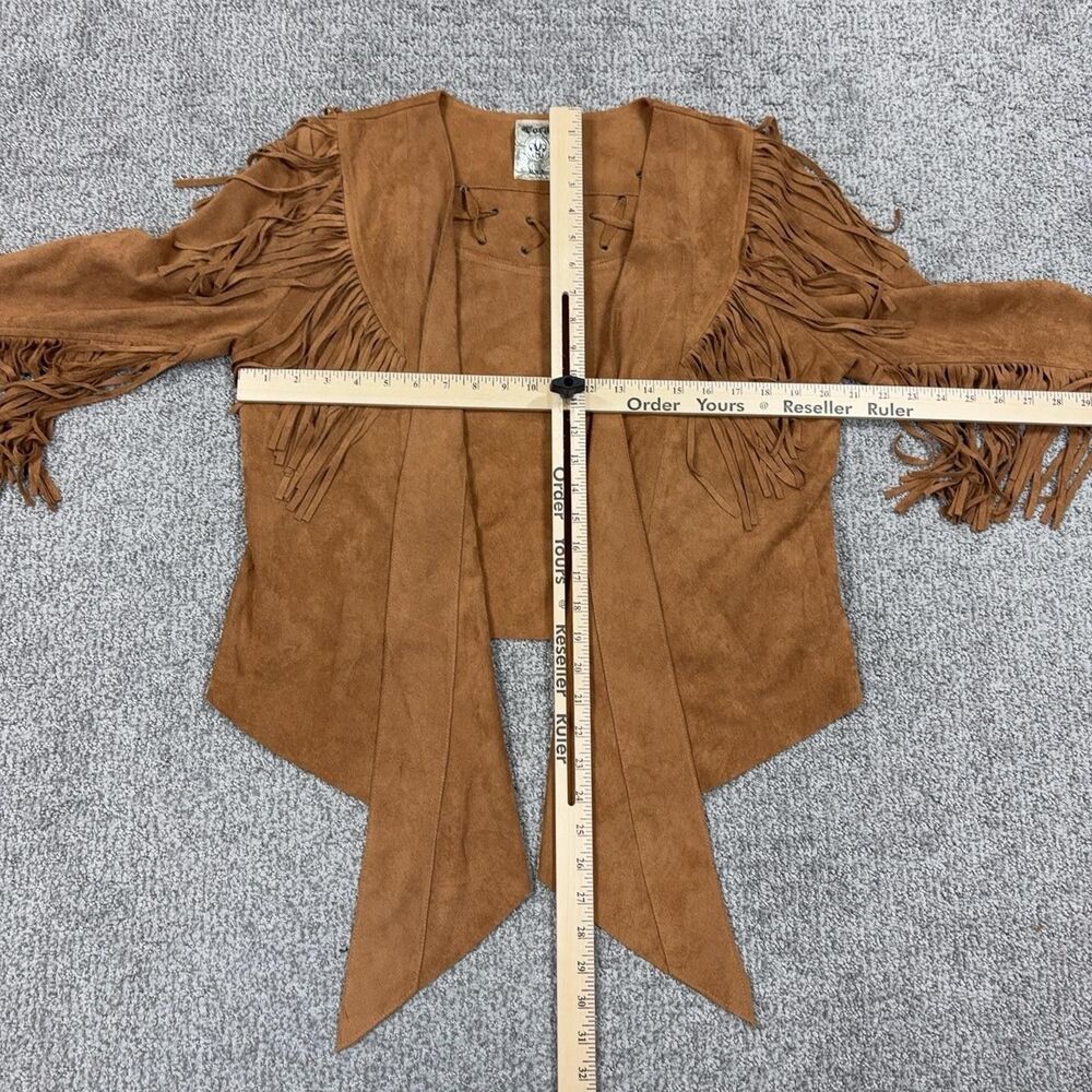 Vocal Jacket Womens Large Brown Faux Suede Fringe Boho Western Rodeo Festival - Picture 3 of 6